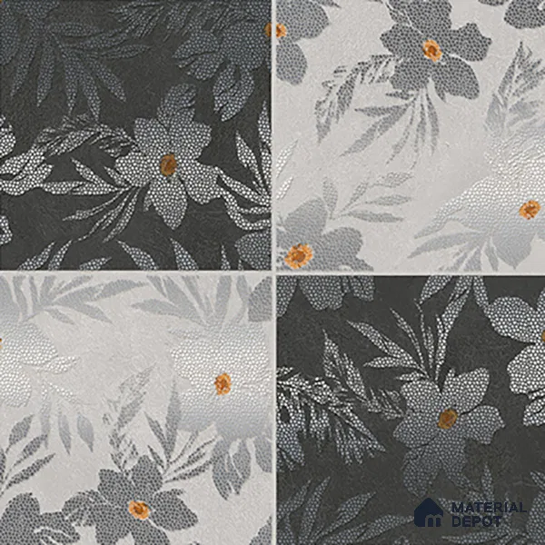 Floral Wall Tile TL 07250 B Plana 8009 GLM (Silver) 1 ft x 1 ft Ceramic Matte Finish - 9 mm  | 2 mm Spacer is Mandatory | Please Expect a Slight Variation of Pattern (Sample)